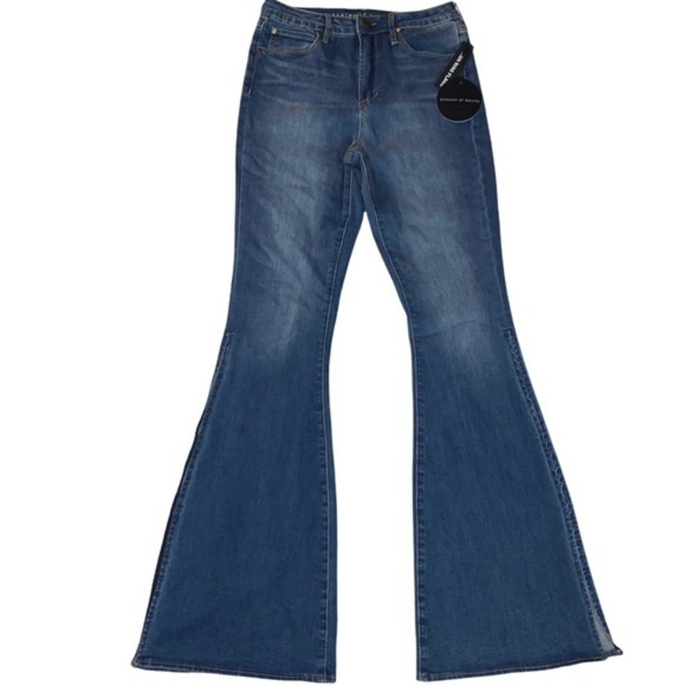 Articles Of Society sz 3 blue Jeans washed denim high waist flare leg whiskering